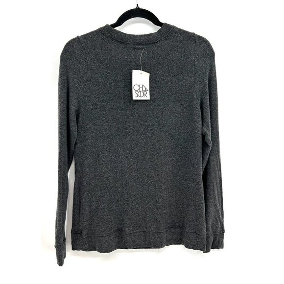 NWT CHASER *Flawed* Dark Gray Black Super Soft Crew Neck Pullover Sweater Medium - Picture 2 of 4